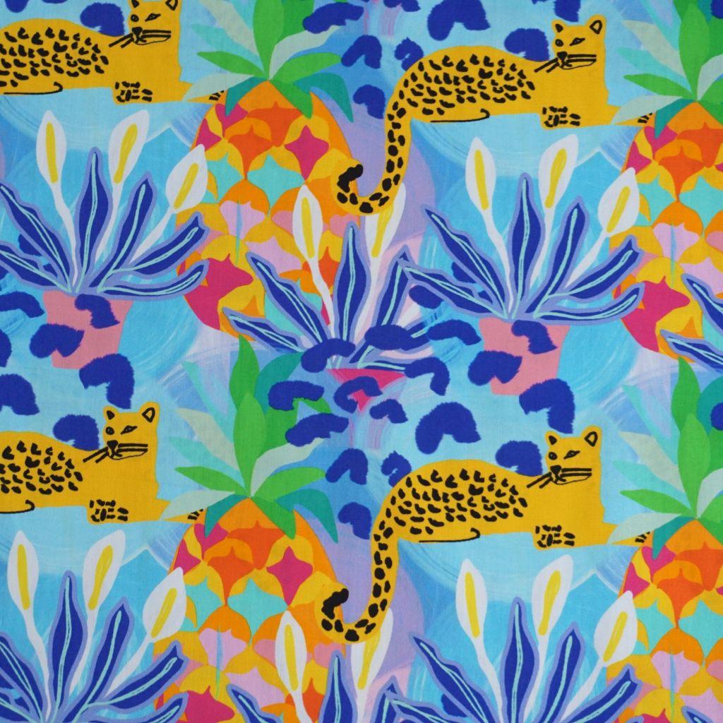 Baumwollstoff Motivdruck Jungle Jaguar bunt - Karina+Kind